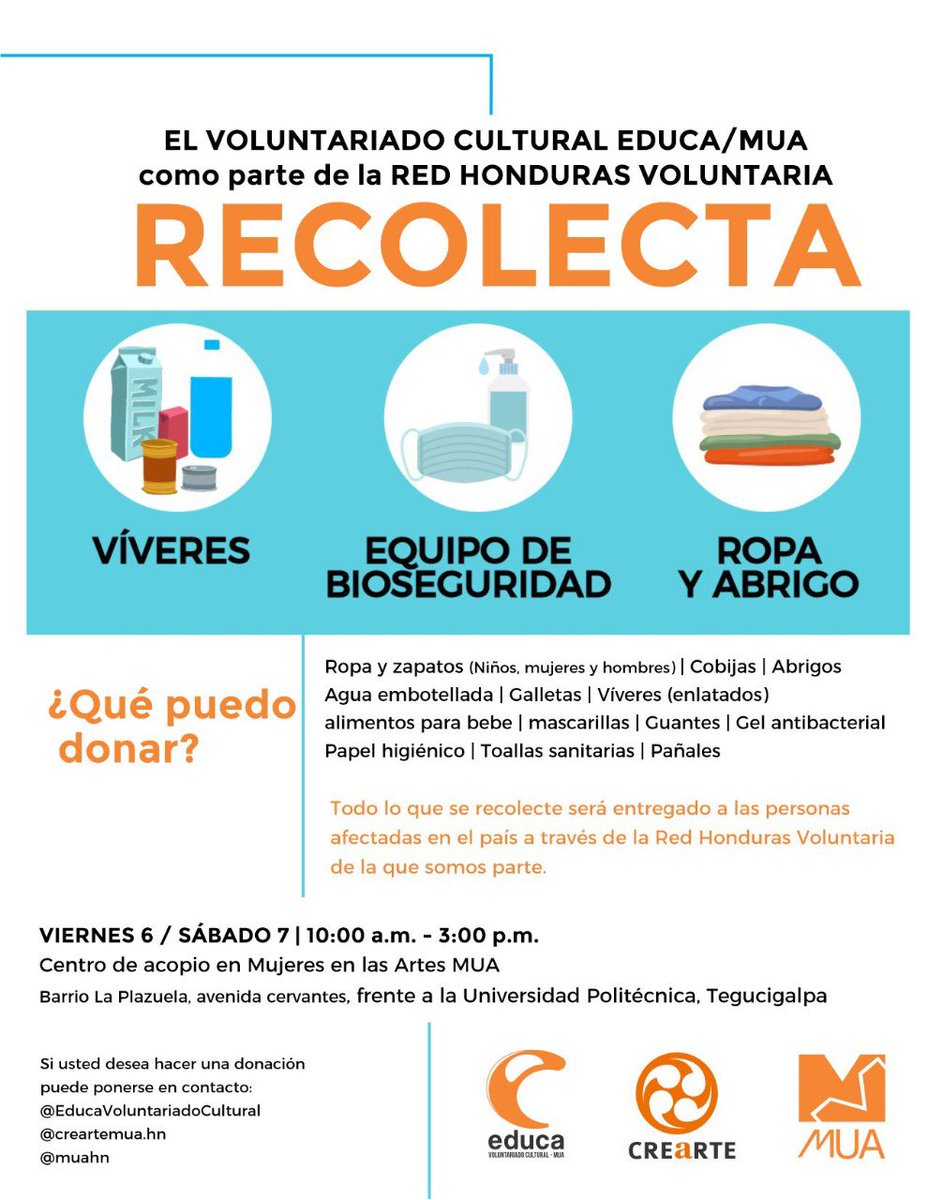 educahn's tweet image. Hoy estamos en @MUA recibiendo sus donaciones que serán entregadas a las personas afectadas a través de la Red Honduras Voluntaria 🙌🏻