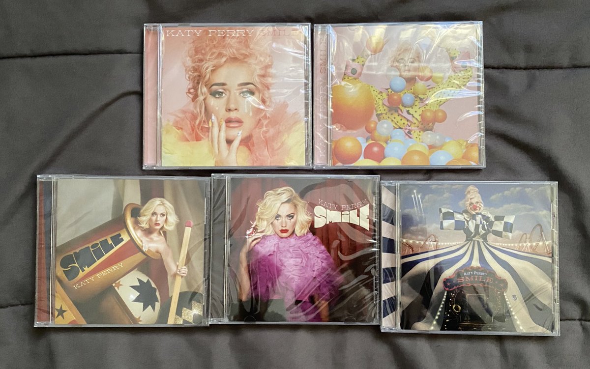 I bought every single  @katyperry  #Smile Alternate Cover CD and they just arrived I’m so happy none of them are cracked because I’ve seen so many that were cracked. I’m so happy I get to own these I feel like they’re very limited edition since they were only sold for like 2 days.