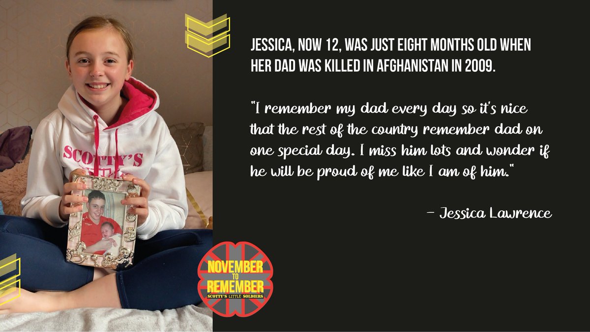 Jessica was just 8 months old when her dad was killed in Afghanistan.  This is what Remembrance means to her.  For the families of the fallen, everyday is Remembrance Day. #Remember. scottyslittlesoldiers.co.uk/november-to-re…