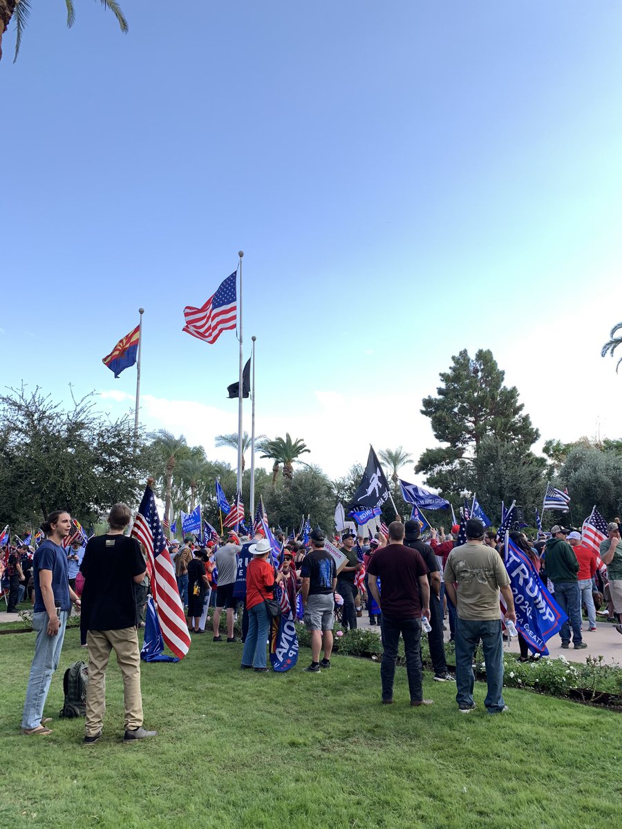 AlisaReznick's tweet photo. Ongoing protests from Trump supporters at Arizona Capitol. Crowd is moving back to recorders office and office and says they have more planned tonight. #Phoenix https://t.co/je0yPaUkxK