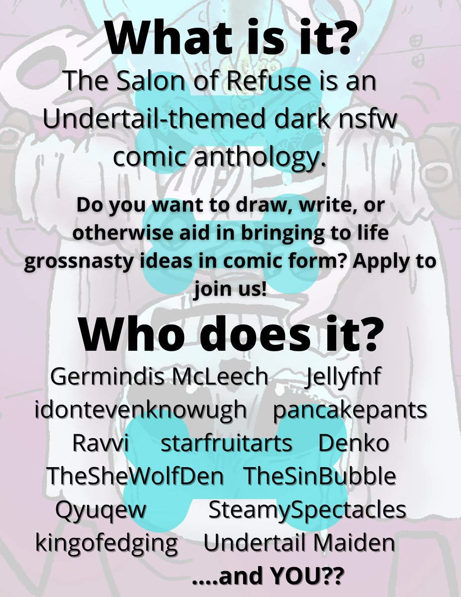 OfRefuse's tweet photo. We're seeking participants for an #undertail #nsfw comic anthology! Have an awful idea?? See the application form in the reply below. You can expect to hear by Nov 27 if you're in or not. https://t.co/OTOSzM7n99