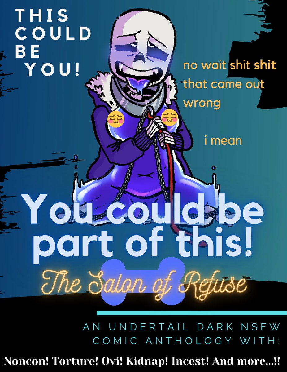 OfRefuse's tweet photo. We're seeking participants for an #undertail #nsfw comic anthology! Have an awful idea?? See the application form in the reply below. You can expect to hear by Nov 27 if you're in or not. https://t.co/OTOSzM7n99