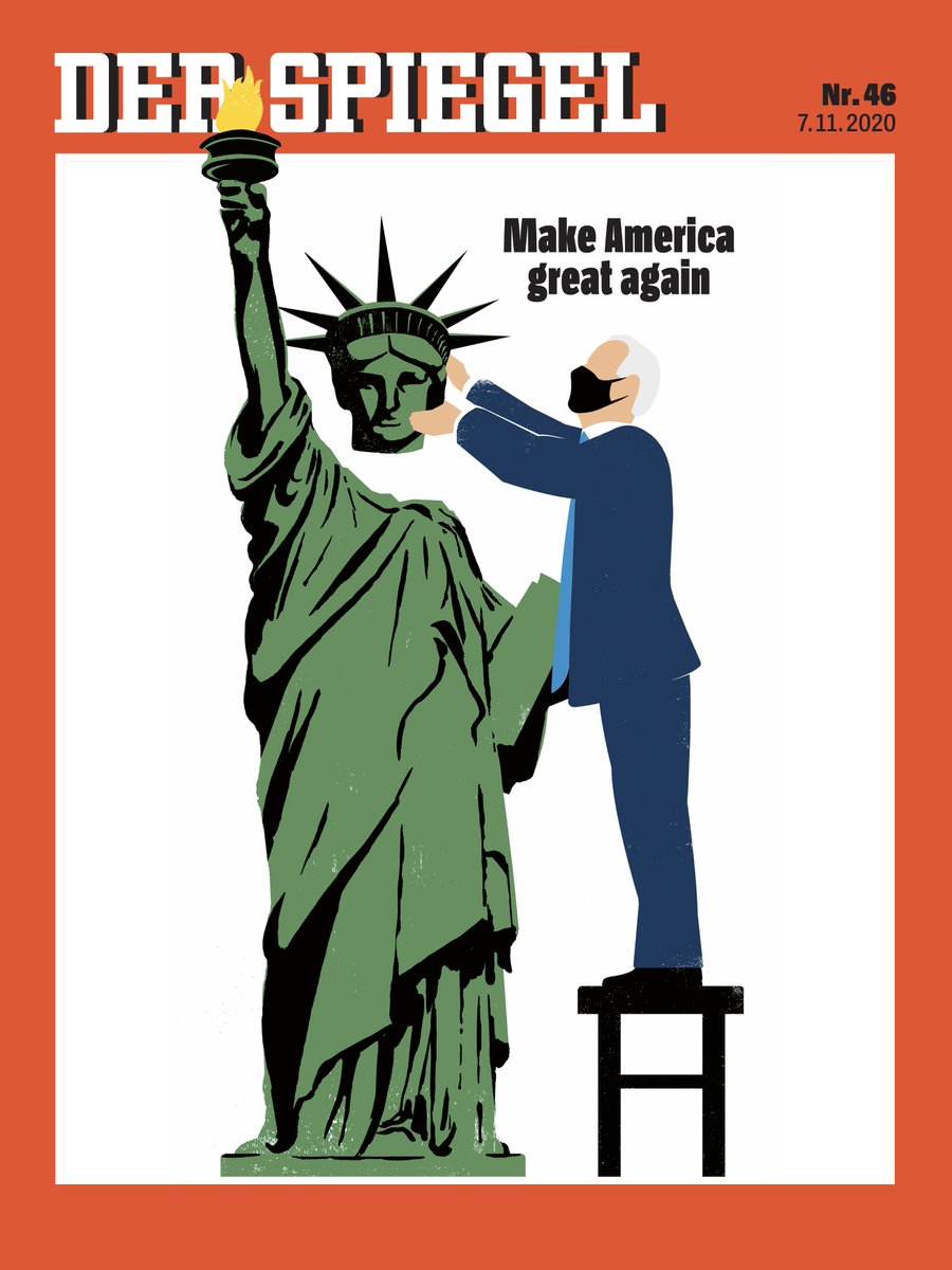 DER SPIEGEL (@derspiegel) on Twitter photo Am 4.2.2017 veröffentlichte Der SPIEGEL ein weitweit beachtetes Titelcover, auf dem Donald Trump "Lady Liberty" den Kopf abtrennt. Heute, am 7.11.2020, nehmen wir Bezug auf dieses Cover - mit dem neuen Titelbild auf unserer Ausgabe ... #46. // (c) <a href="/edelstudio/">Edel Rodriguez</a> #BidenHarris2020 Am 4.2.2017 veröffentlichte Der SPIEGEL ein weitweit beachtetes Titelcover, auf dem Donald Trump "Lady Liberty" den Kopf abtrennt. Heute, am 7.11.2020, nehmen wir Bezug auf dieses Cover - mit dem neuen Titelbild auf unserer Ausgabe ... #46. // (c) <a href="/edelstudio/">Edel Rodriguez</a> #BidenHarris2020