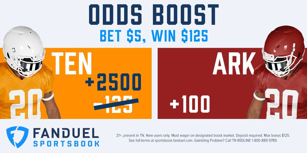 OutKickBets's tweet photo. Tennesseans: 25-1 odds on UT to beat ARK as favorites today! A $5 bet wins $125. You don’t have to love the Vols to love a chance at making 25x your investment! Celebrate the legalization of sports betting in TN and sign up today to redeem this offer: https://t.co/U1iTtHS5Jk https://t.co/FsbanMEKcr