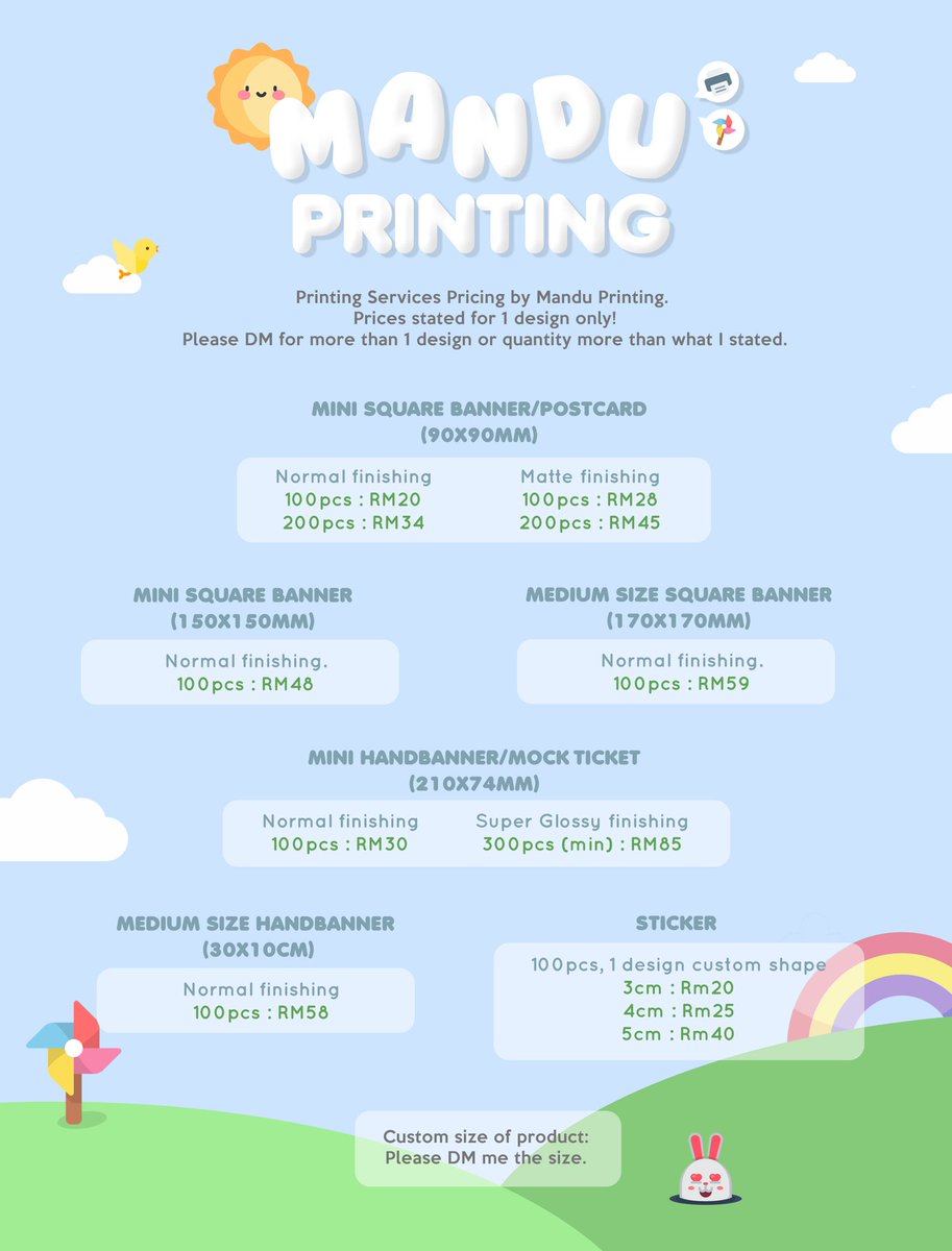 manduprinting's tweet photo. Hello Mandudans 🥰
Our printing pricing, services, sizing &amp; details that you need/ want to know. 
Do Dm us to place your order &amp; for more info on pricing.

Thankyou for supporting us, mandu team.

We’ll try our best to give you the best ❤️ https://t.co/wyT38jOszZ