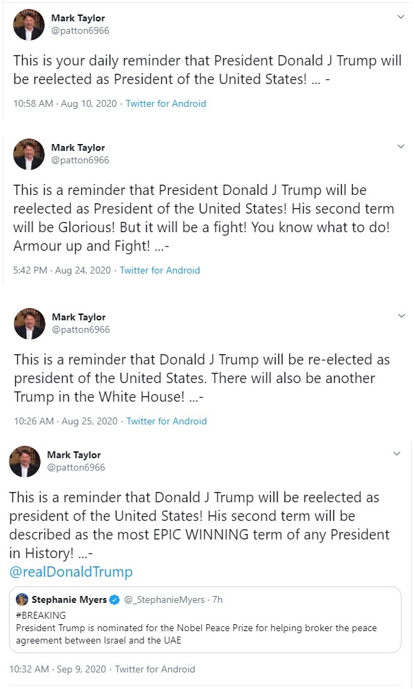 So-called "firefighter prophet" Mark Taylor was very diligent about reminding his followers that "Donald J. Trump will be reelected as President of the United States."