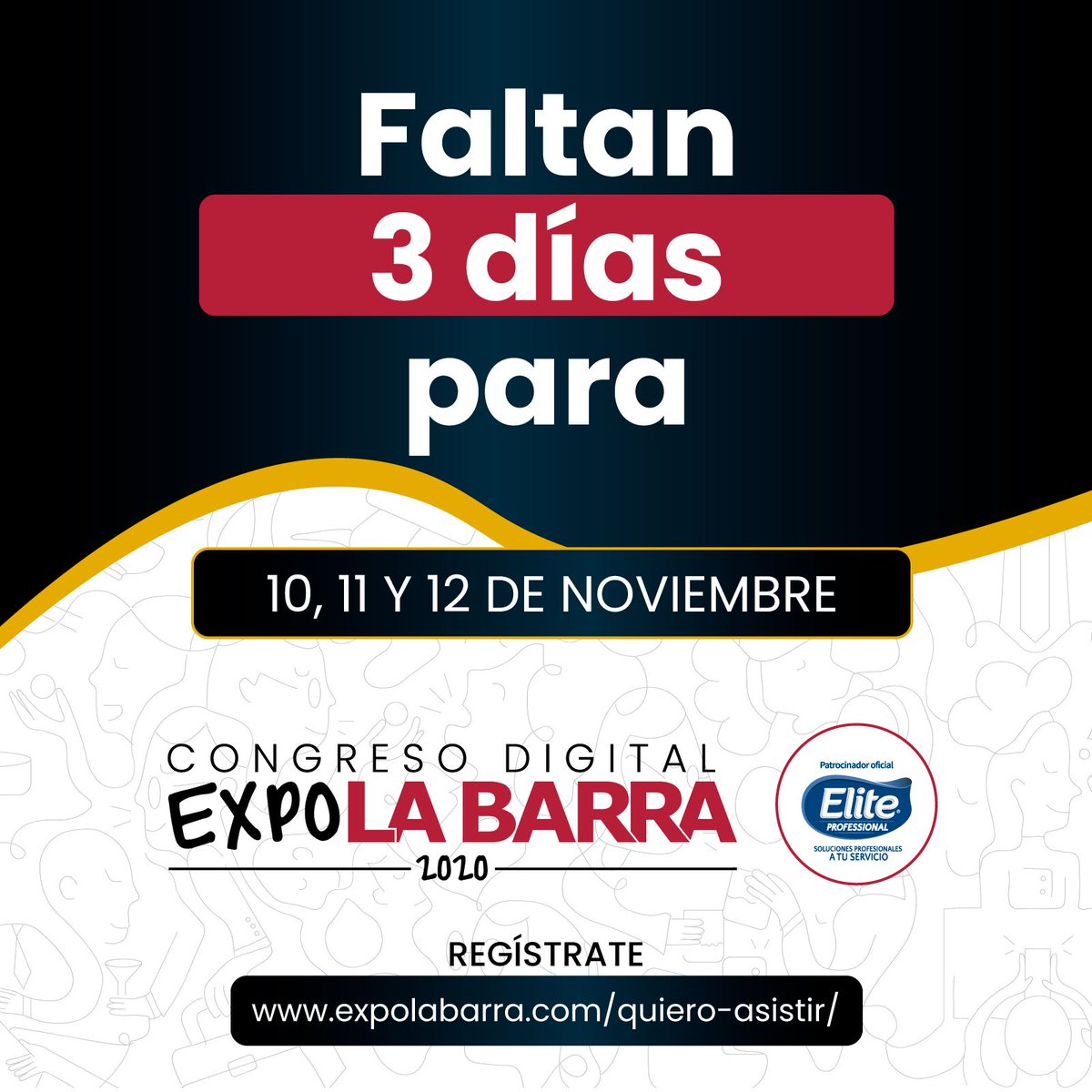 ¡Solo 3 días para reunirnos en la plataforma más importante de capacitación y networking del sector #horeca! En #ExpoLaBarra2020 ya estamos ansiosos por encontrarnos ¿y ustedes? Link de registro 👉 bit.ly/33vRXTr