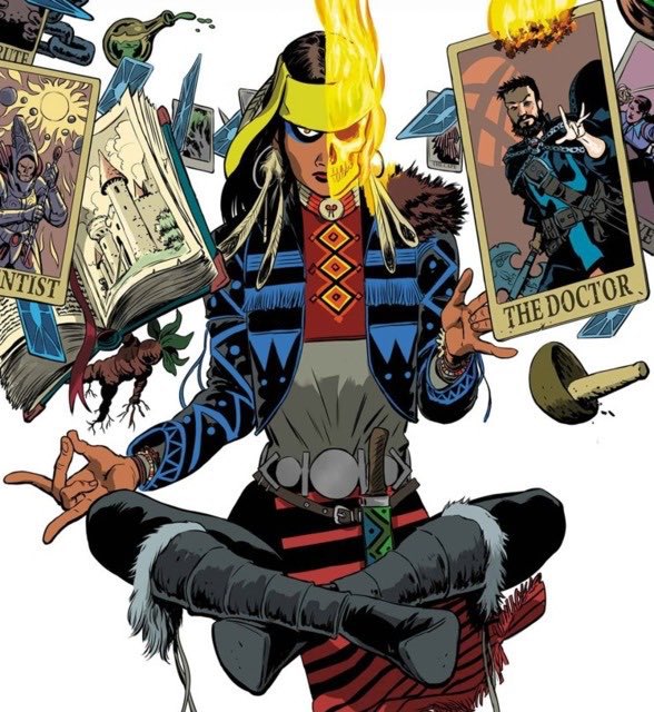 DAY 7: KUSHALA! In the mid 1800s Kushala’s tribe were killed by the US Army. Kushala prayed and was possessed by a Spirit of Vengeance. She traveled the world studying different forms of magic which led to her becoming the Sorcerer Supreme of her time  #NativeAmericanHeritageMonth  