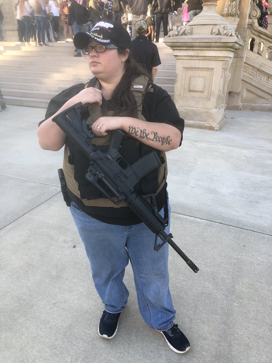 Plenty of armed protesters out here in Lansing today as well. “Recount Michigan, I know for a fact that Trump won” this woman told me.