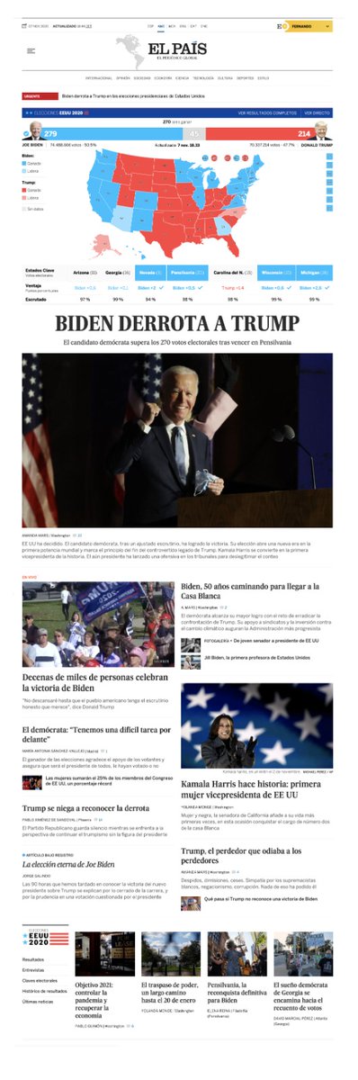 Una portada para el recuerdo detrás de la que hay un esfuerzo inmenso -¡qué últimos días!- de muchísimos periodistas, analistas, técnicos, en Estados Unidos, en España, en México, hasta Argentina, Brasil... Siguen algunas notas...