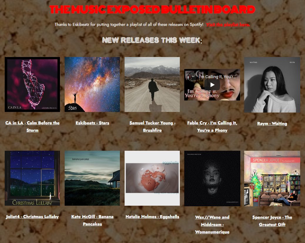 thesilencenoise's tweet image. The Bulletin Board is again PACKED with amazing music.  Check it all out at musicexposed.show.  New releases from @cainlatwitch @EskibeatzTwitch @samtuckeryoung @joplaysviolin @raymmusic @jolietfour @katemcgill @_natalieholmes @_waxwane @middream_LA and @STJoyceMusic
