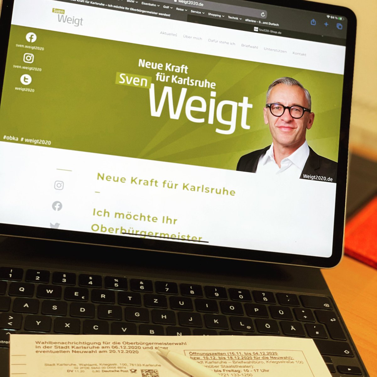 stefan_noe_'s tweet photo. Heute kam Wahlbenachrichtigung für die Wahl des OB am 6. Dezember. 
Gut, dass Stadt Karlsruhe im Anschreiben schon aktiv für  #Briefwahl wirbt. So können alle ohne Infektionsrisiko und sicher wählen. 
Einfach QR Code auf dem Brief Scannen und Online anfordern. #OBKA #weigt2020 https://t.co/DGV0WMGD6D