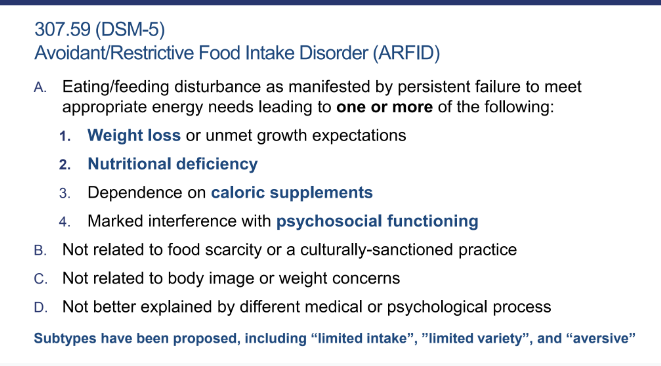 molivahemker's tweet image. @Duke_Childrens Dr. Richard Noel helps us differentiate avoidant/restrictive food intake disorder from other eating disorders. #NASPGHAN20 Postgrad course #GITwitter #PedsGITwitter
