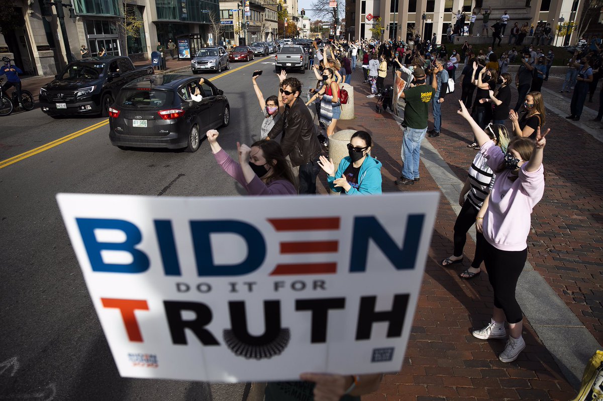 PressHerald's tweet photo. Downtown Portland erupts into celebration after Joe Biden wins presidential election https://t.co/badG8bskhW https://t.co/Fh37wMs02h
