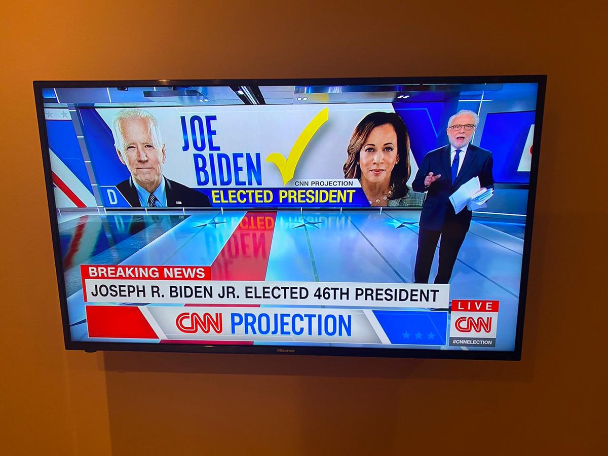 khayadlanga's tweet image. Joe Biden is now president elected of the United States. Kamala Harris is Vice President elect of the United States, the first woman of any colour to be president elected. It&apos;s a historic moment.
