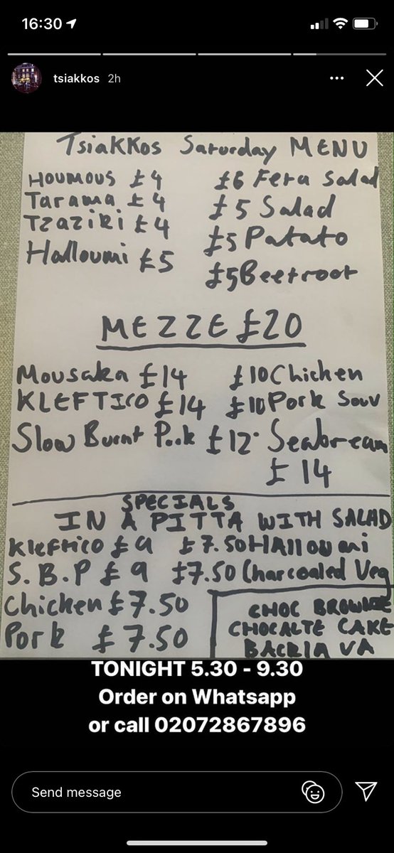 tsiakkosw9's tweet photo. Back like we never left. Tonight’s Menu. Open from 5.30-9.30 for collection and delivery via @Deliveroo. Give us a call on 0207 286 7896 to place your order #tsiakkos #greek #greekfood #deliveroo #Takeaway #foodie #food https://t.co/GOsUMTqS3U