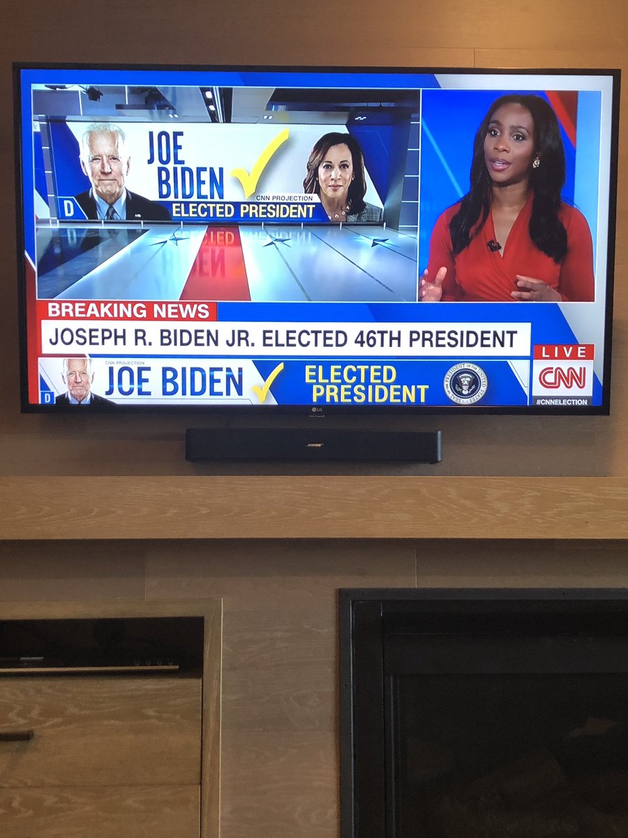 Jsantoro's tweet photo. What a day. What a week. What a year. Congratulations to the President-elect @JoeBiden and VP-elect @KamalaHarris. Now the real work begins. WE MUST BRIDGE UNITY AMONGST ALL. Truth, character, and decency matters. #PresidentElect #BiPartisanUnity #CNN #NETDE https://t.co/2FKFm0xzVh