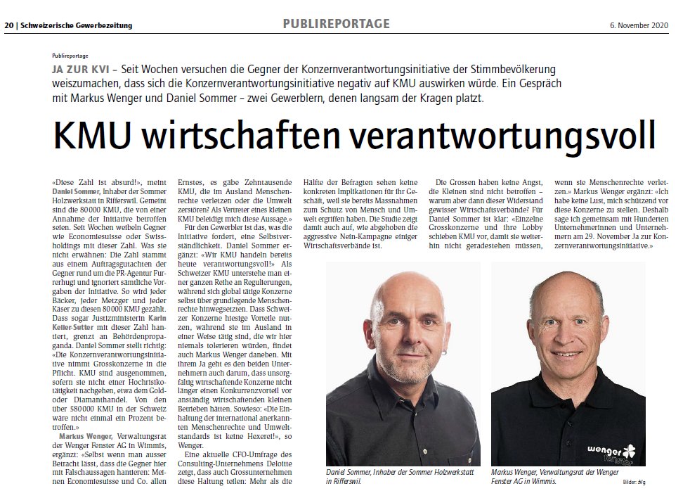 VUnternehmen's tweet photo. KMU-Chefs für mehr #konzernverantwortung: «Einzelne Grosskonzerne und ihre Lobby schieben KMU vor, damit sie weiterhin nicht geradestehen müssen, wenn sie Menschenrechte verletzen.» @wenger_markus: «Ich habe keine Lust, mich schützend vor diese Konzerne zu stellen.» #kvi https://t.co/uDMF4qdFyP