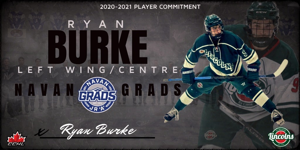 GradsHockey's tweet photo. 🚨ACQUISITION ALERT🚨

We have acquired (’03) Ryan Burke from the St. Marys Lincolns of the GOJHL. Ryan recorded 41pts (13g/28a) in 50gp for the Lincolns in the 19-20 season. #Grads @Ryanburkee9 @TheCCHL @GOJHL

Press Release | https://t.co/LNtlizbXU5 

Welcome to Navan! https://t.co/v3FyZw7F44