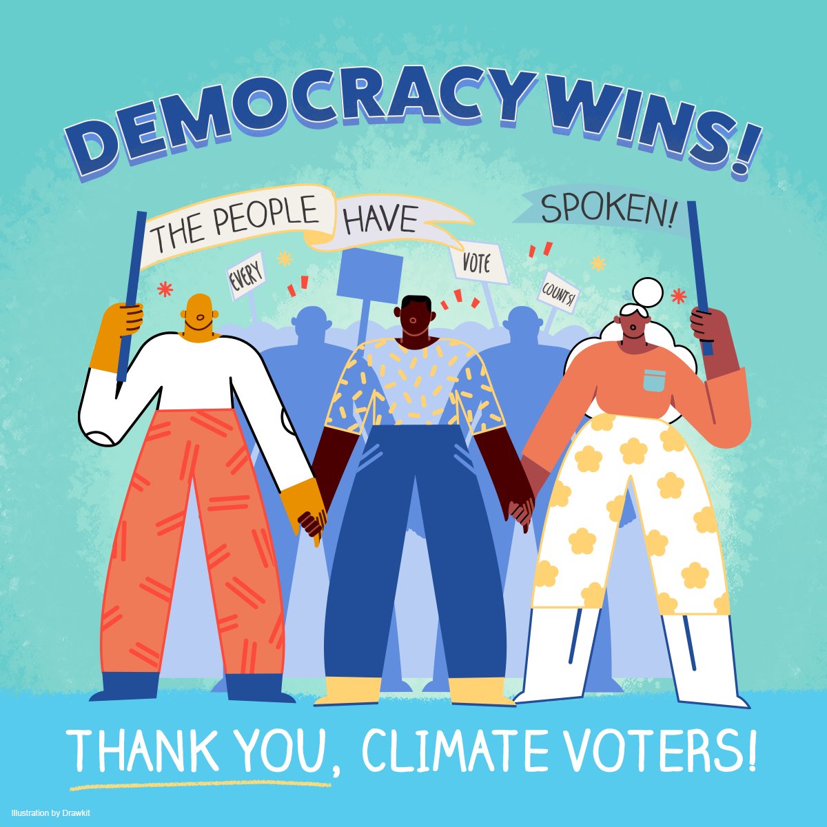 Climate voters — we did it. This is a win for human decency, science, love and compassion over hatred &amp; fear, bridges not walls, empathy &amp; inclusion over racism and violence. People power wins — and we’re just getting started.