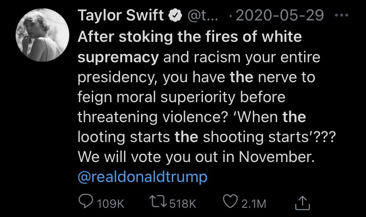 ntltcswift's tweet photo. “We will vote you out in November.” - Taylor Swift (May 29, 2020) #PresidentElectJoe https://t.co/jTU7sMlPUg