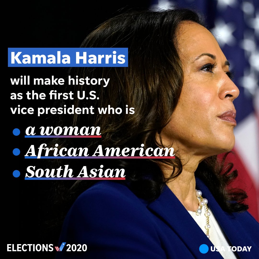 usatodayDC's tweet photo. Sen. Kamala Harris will make history as the first woman elected vice president, now that Joe Biden won enough states to capture the White House. https://t.co/eaWMOFlaC2 https://t.co/ui6MdMqbYZ