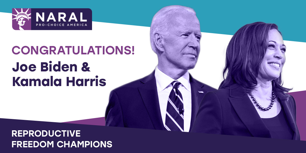 reproforall's tweet photo. BREAKING: @JoeBiden and @KamalaHarris just won election as our next president and vice president! With them leading our country, reproductive freedom for 𝗲𝘃𝗲𝗿𝘆 body can finally be a reality. #ReproFreedomVoter 🎉🎉🎉 https://t.co/PiROnTX6IN