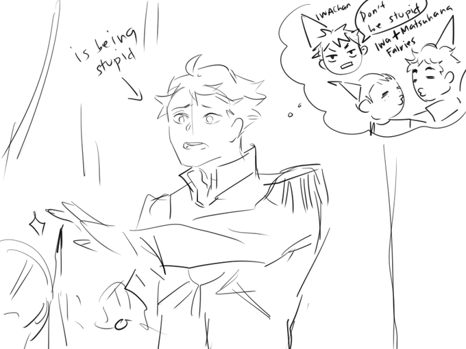 original plan was to have oikawa as aurora just to have the other seijoh 4 as the godfairies... but like i can  only draw 2 people. and idk where to put hinata 