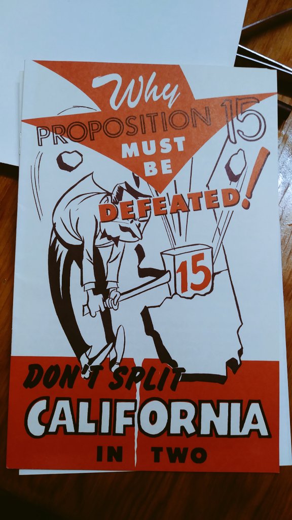 AlexCVassar's tweet photo. I found this on Thursday and thought it could easily have been used for the recent Proposition 15 although it was actually from a different Prop 15 (sixty years before). The 1960 Prop 15 had to do with State Senate redistricting, not the #SplitRoll. https://t.co/crWojoVEI5