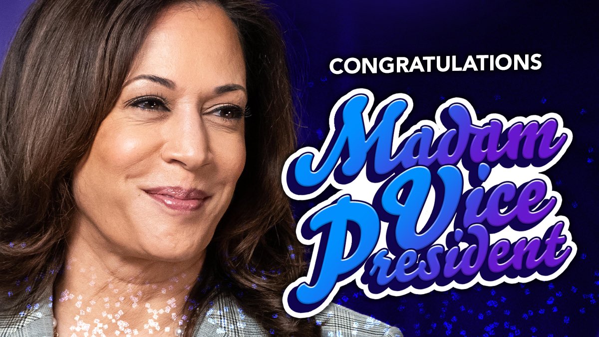ElectWomenHQ's tweet photo. IT’S OFFICIAL: We just elected Kamala Harris as the first woman vice president in American history!

We’re so excited to see this exceptional leader and advocate serving with Joe Biden in the White House. #MadamVicePresident https://t.co/4Pz1voHM6a