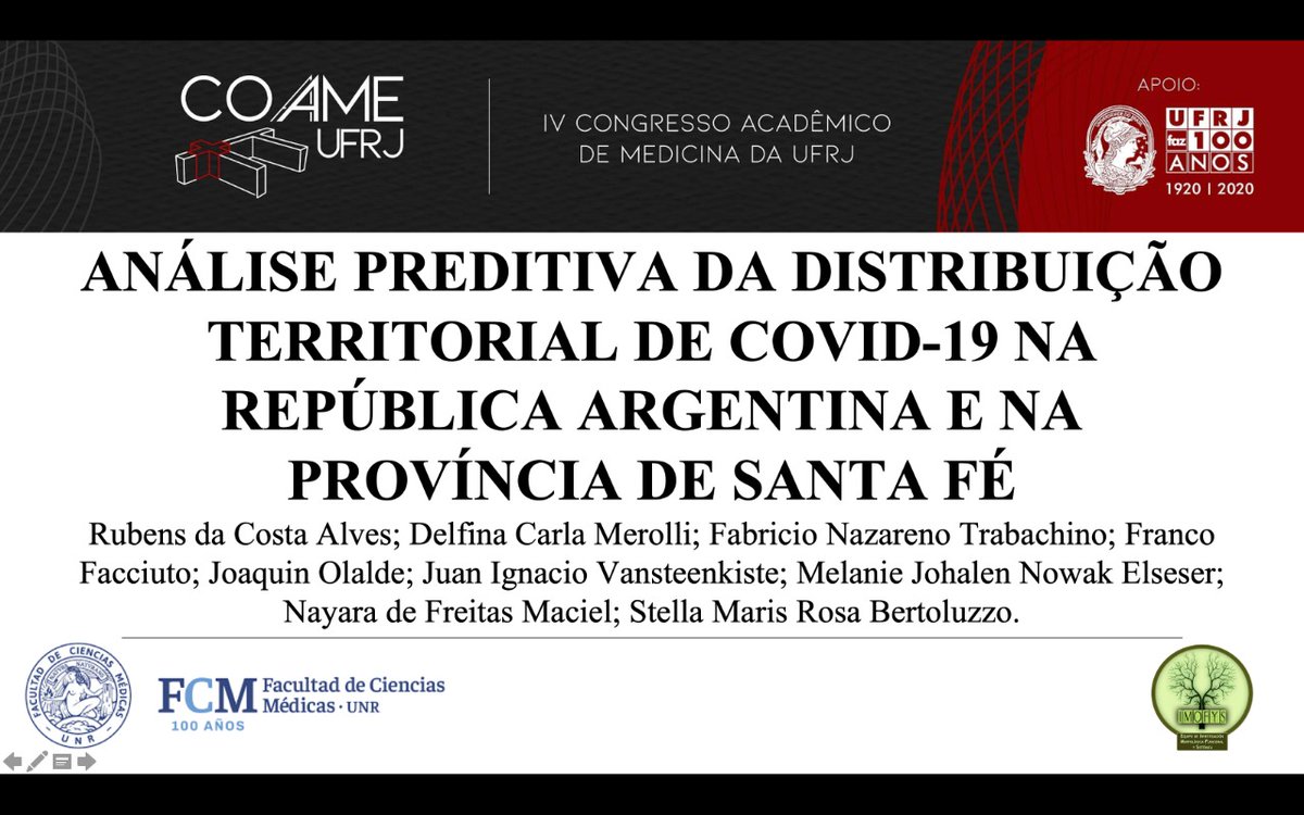 fabrit94's tweet photo. ¡Banquemos la #CienciaArgentina !
📍 IV Congreso Académico de Medicina Da UFRJ - Noviembre 2020
Disertante: Rubens da Costa Alves en representación de @IMOFyS .
#IMOFyS #IMOFySCovid19 #Fractales #Investigación #COVID19 #Coronavirus #Comportamiento #pandemia #Argentina #SantaFe https://t.co/TOuDB3O2sK