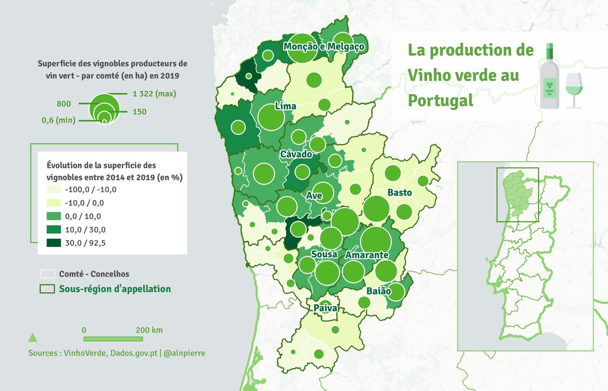 alnpierre's tweet photo. 🍷🍇 Rouge, rosé, blanc… mais aussi vert 🟢 Cartographie de la production du vin vert #vinhoverde portugais 🇵🇹

#30DayMapChallenge Jour 7 - Green 🟢
#Portugal #winelover https://t.co/iETNHtZYqO