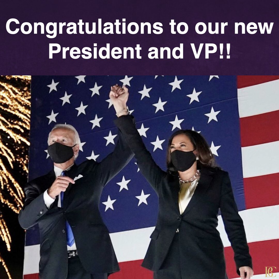 AttorneyCrump's tweet photo. FINALLY!! Thank you, America, for voting for leaders who will heal our country and move us forward! No more racism or bigotry! Congratulations President @JoeBiden and Madam VP @KamalaHarris! https://t.co/UFUCuMllW1