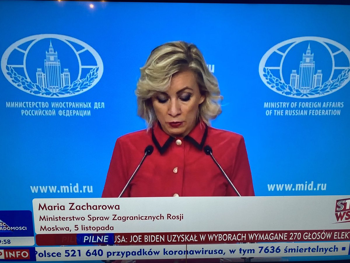 hanna_lisowa's tweet photo. CNN: „Joseph Biden wybrany 46. prezydentem USA”.
TVP INFO tymczasem rozmawia z „rosyjskimi ekspertami”, którzy oskarżają USA o „fałszowanie wyborów” i przytacza słowa rzeczniczki rosyjskiego MSZ, zatroskanej stanem amerykańskiej demokracji.
Agenci Kremla? https://t.co/rriuxmQZ9w