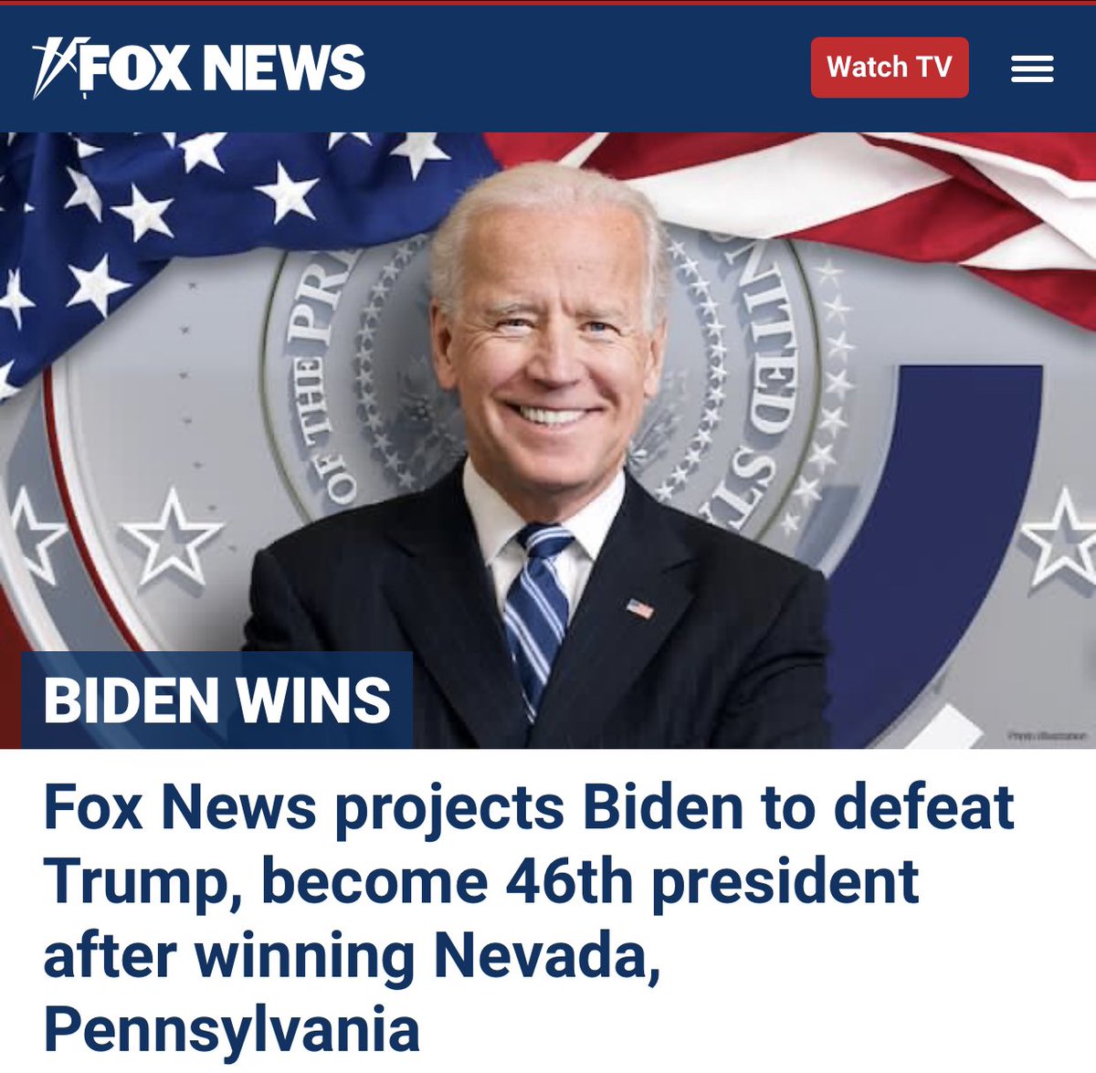 BrendanKeefe's tweet photo. #BREAKING NBC, ABC, CBS, CNN, BBC, The Washington Post, The New York Times, AP and Fox News all called the  race for Joe Biden. https://t.co/J4RReFr3fk