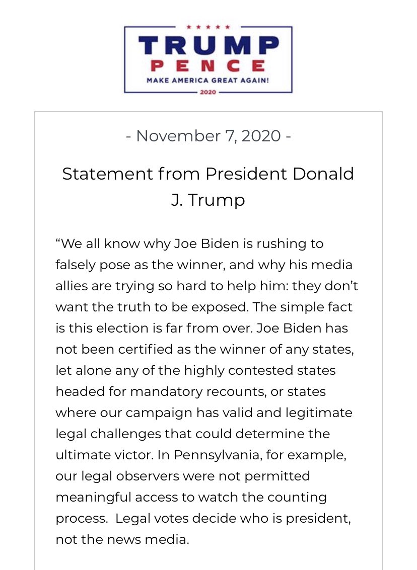 KellyO's tweet photo. Statement from the president issued by the Trump campaign.  President Trump is currently at his golf property in Virginia. https://t.co/vcT2EKyhEi