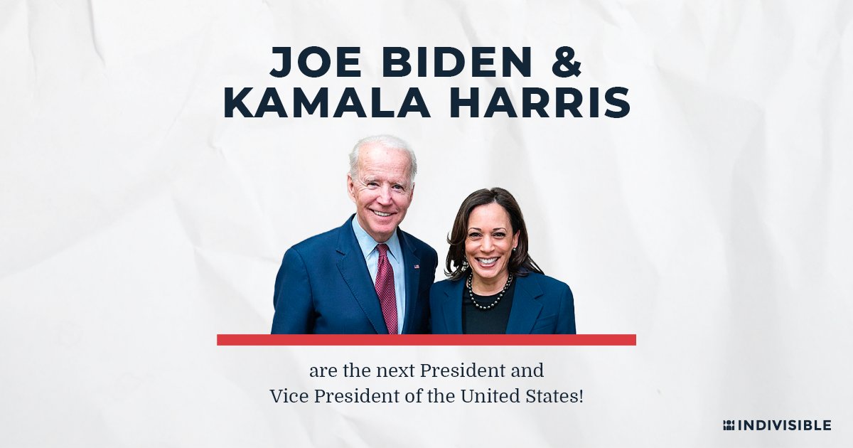 IndivisibleTeam's tweet photo. .@JOEBIDEN AND @KAMALAHARRIS WON THIS ELECTION, BY A LOT! https://t.co/TFFqjFGko8