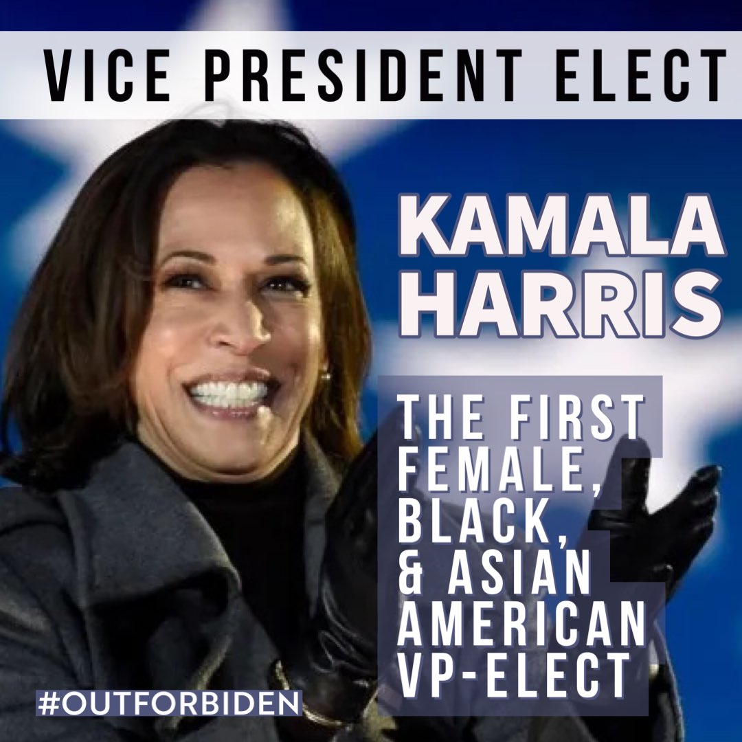 Vice President elect <a href="/KamalaHarris/">Kamala Harris</a> is making history with <a href="/JoeBiden/">Joe Biden</a> 

#outforbiden
#herstory 
#History 
#ourstory