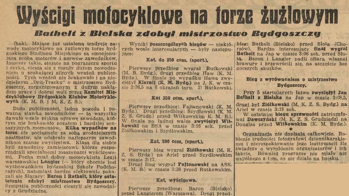zecer_bdg's tweet photo. Z przedwojennej bydgoskiej prasy. Przeskakujemy do 17 maja 1936 r. #dirtrack cc: @mazpro28 https://t.co/zEO9yVPfeB