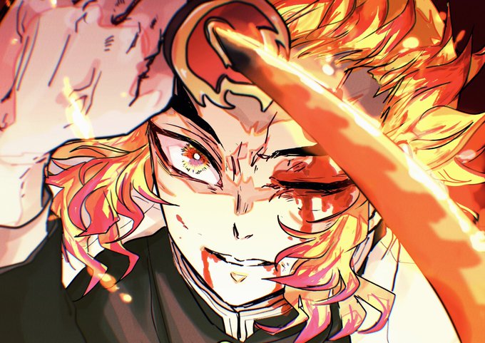 ぶるーさんがTwitterに投稿した煉獄杏寿郎(鬼滅の刃)のイラスト。