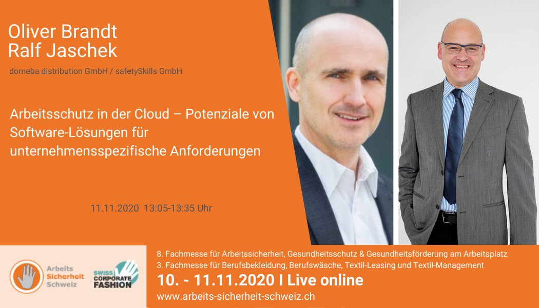 Oliver Brandt/Ralf Jaschek: „Keine Angst vor der Cloud - 6 gute Gründe für den Einsatz einer Arbeitsschutz-Software“

Am 11.11.2020 um 13:05-13:35 Uhr

Jetzt gleich Ticket sichern und dabei sein: ow.ly/S6kw50CdqFX

#ASSchweiz #CorporateHealth #BGM <a href="/domeba_Team/">domeba</a>