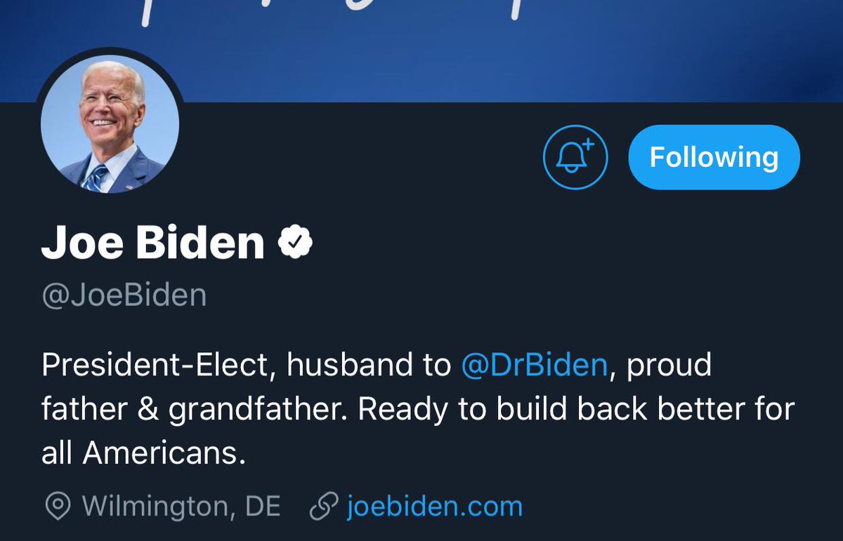 newswatchplusph's tweet photo. LOOK: Joe Biden and Kamala Harris’ Twitter descriptions now say ‘President-Elect’ and ‘Vice President-Elect’ respectively. | @YsabelwithaWhyy https://t.co/q8cEYdBzqF