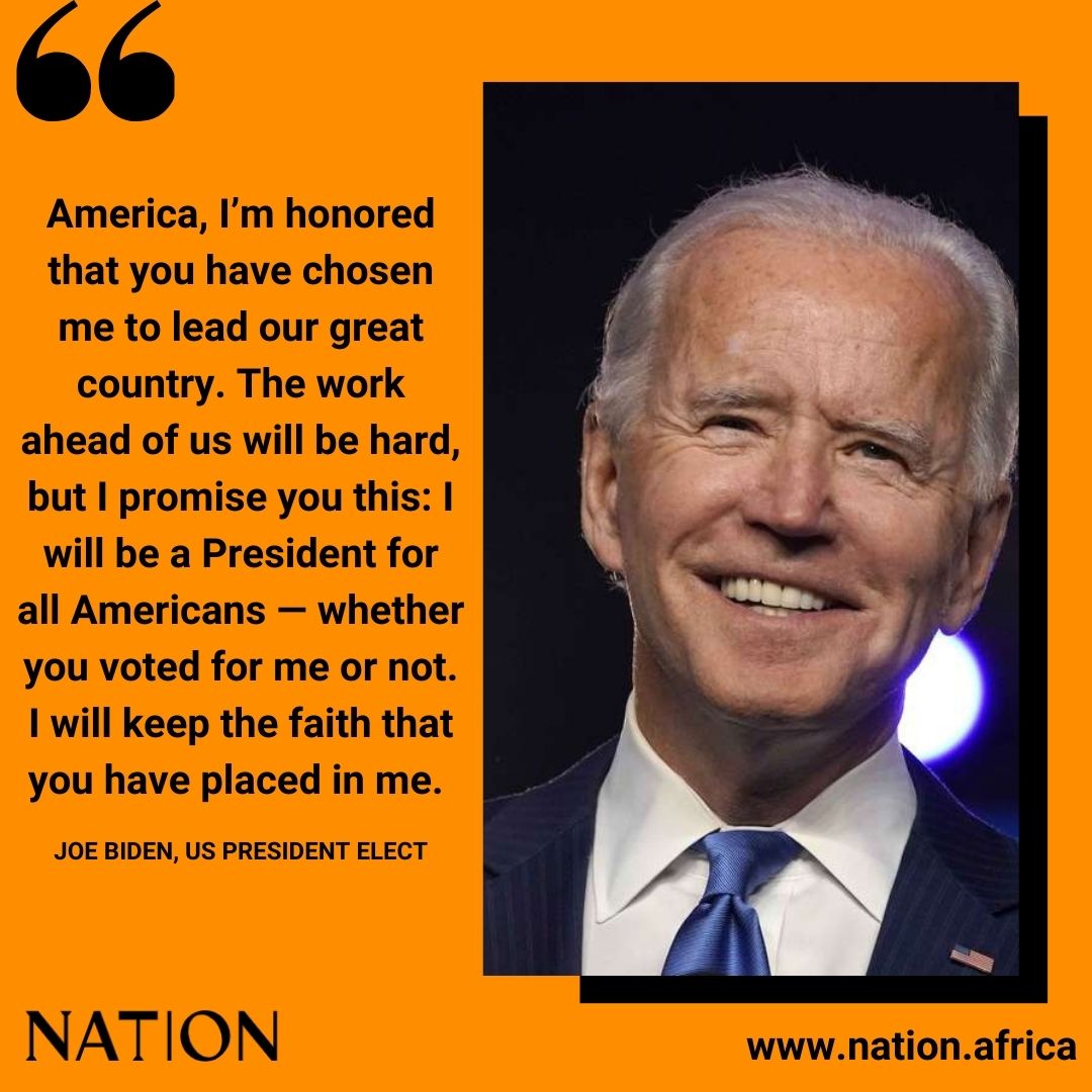 America, I’m honored that you have chosen me to lead our great country. - Joe Biden, US President-elect. #Election2020results