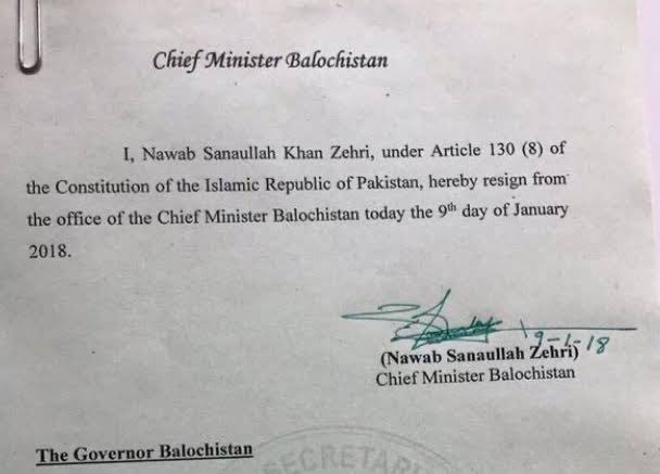 Being a man of honour, being the Sardar of Zehris & Nawab of Nawabs & Chief of of Jhalawan,Sanaullah Zehri found himself in a dishonorable position of having to defend his position as CM & instead of complaining quietly resigned with grace as CM Balochistan on 9January2018./18