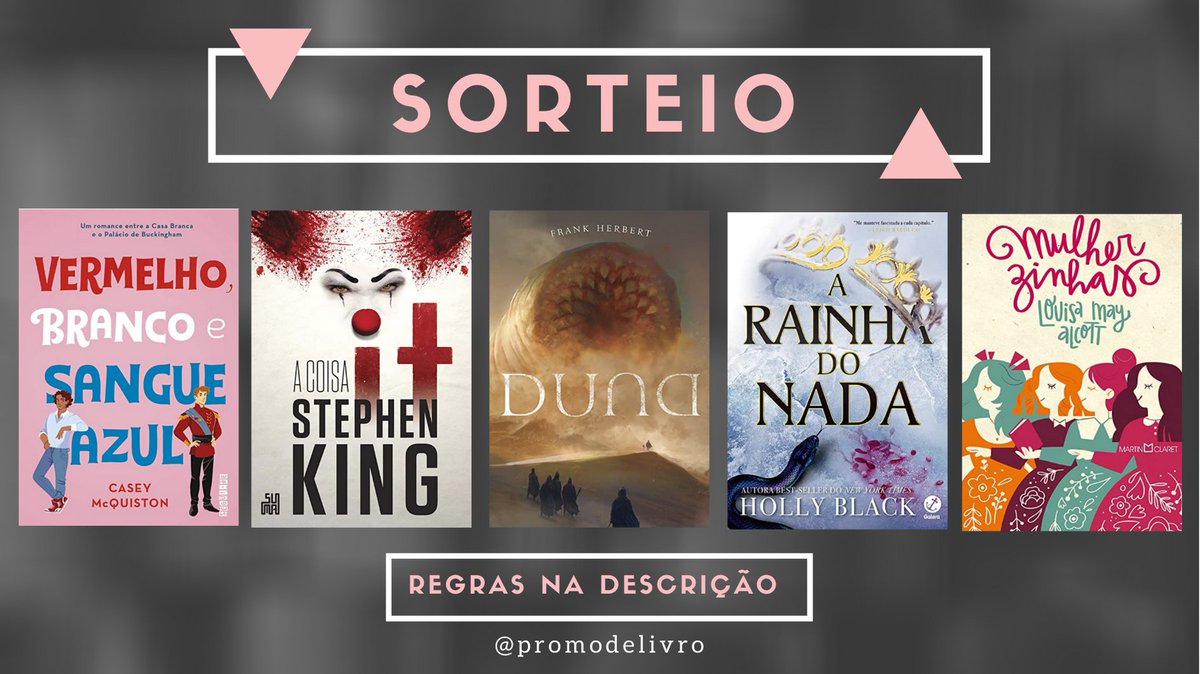 ✨ SORTEIO RELÂMPAGO ✨

📚Prêmio: Um dos livros da imagem 

➡️ Regras:
- Seguir <a href="/promodelivro/">Promo De Livro 📚</a>
- Dar rt nesse tweet 

➡️ Resultado Terça (10/11) às 20h

Boa sorte 💖