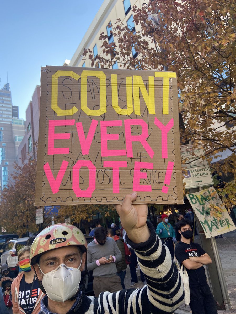 JoyToThePolls's tweet photo. All that #Philly asked was that their votes be counted, and today we have a result and a new president. The reality is that the press and politicians do not have the power to call the vote — that power rests with the will of the people. #CountEveryVote #EveryVoteCounts https://t.co/J6Ntn2oZff