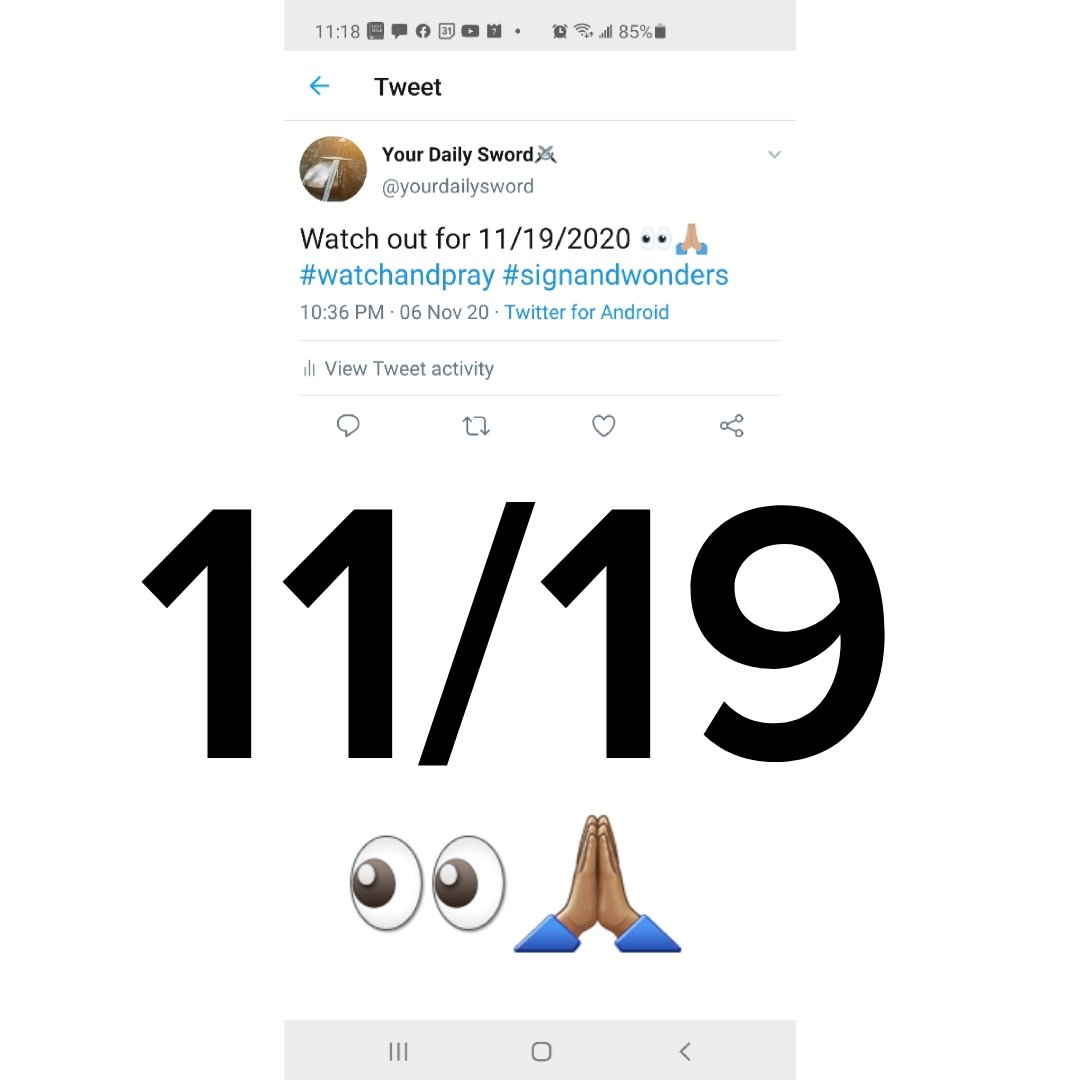 yourdailysword's tweet photo. I told my husband what I saw and told im it was going to be Biden that will win, So what I saw was true🙏🏽; it's not over, im watching out for November 19, 2020, saw this 11/19, so I'm praying 🙏🏽✝❤ #presidentialelection #joebiden2020 #congratulationsbidenharris2020 https://t.co/QCWDzmCbjK