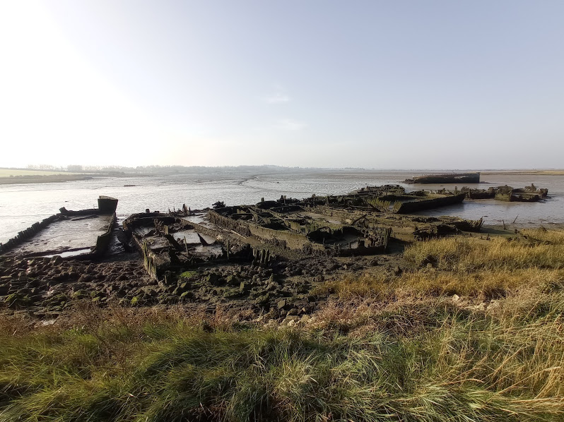 Bedlams Bottom turns out to be a graveyard for old ships and barges, rotting and sinking into the tidal mud. In one place they're laid out side by side like coffins at a plague burial.