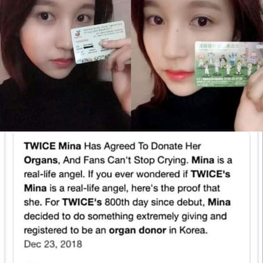 Mina didn't need wings to be called an angel. She agreed to donate her organs and a registered organ donor both in Japan & Korea