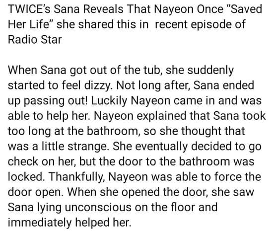 Nayeon also saved Sana's life before. Imagine if Nayeon didn't come to her, we might lost sana.